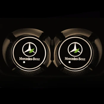 

2pcs Led Car Logo Cup lights Smart Luminous Water coaster For Mercedes benz AMG A B R G Class GLK GLA C200 E200 Car Accessories