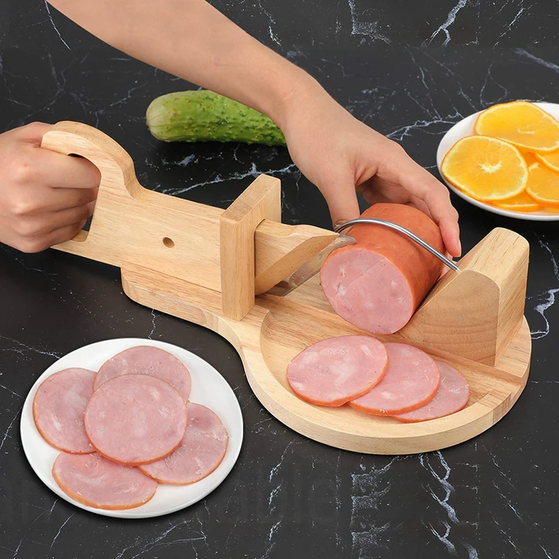 Wooden Sausage Salami Guillotine Slicer Cutter with Blade& Safety Lock