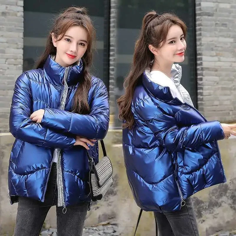 2022 New Winter Jacket Parkas Women Glossy Down Cotton Jacket Hooded Parka Warm Female Cotton Padded Jacket Casual Outwear