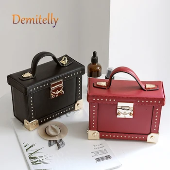 

Fashion Leather Women's Small Square Bag New European and American Texture Rivets Ladies Shoulder Messenger Bag Handbag Purse