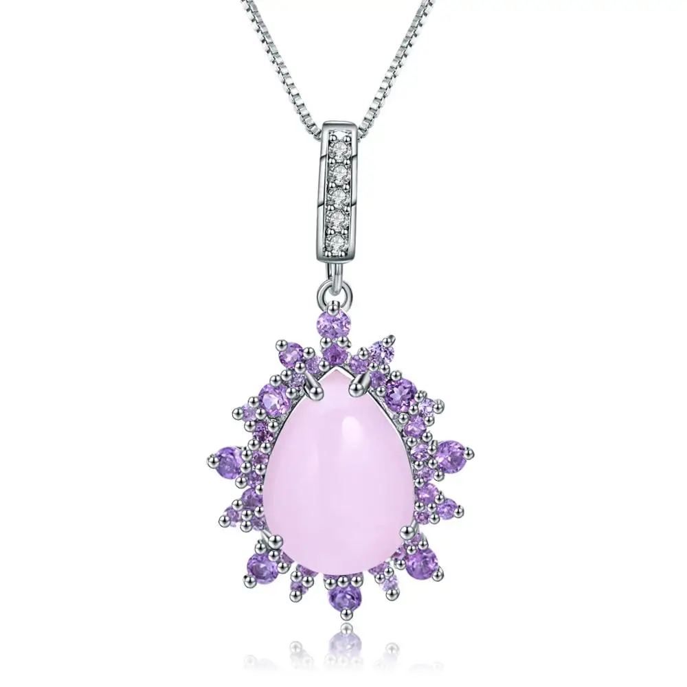 GEM'S балетное 925 пробы, Серебряное Элегантное ожерелье, натуральный розовый ювелирный камень, халцедон, Подвеска для женщин, свадебное ювелирное изделие
