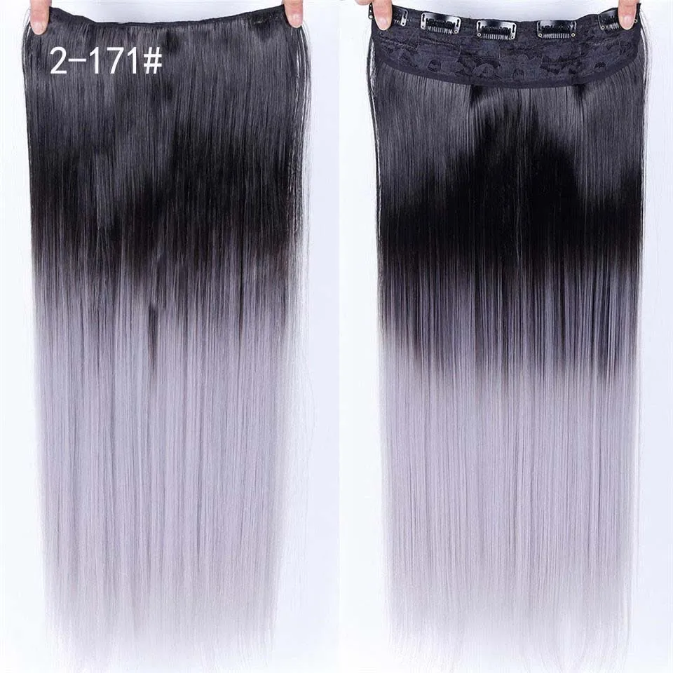Allaosify, 24 дюйма, 3/4, длинные прямые женские волосы на заколках для наращивания, черные, коричневые, высокая температура, синтетические волосы на заколках - Цвет: 2-171