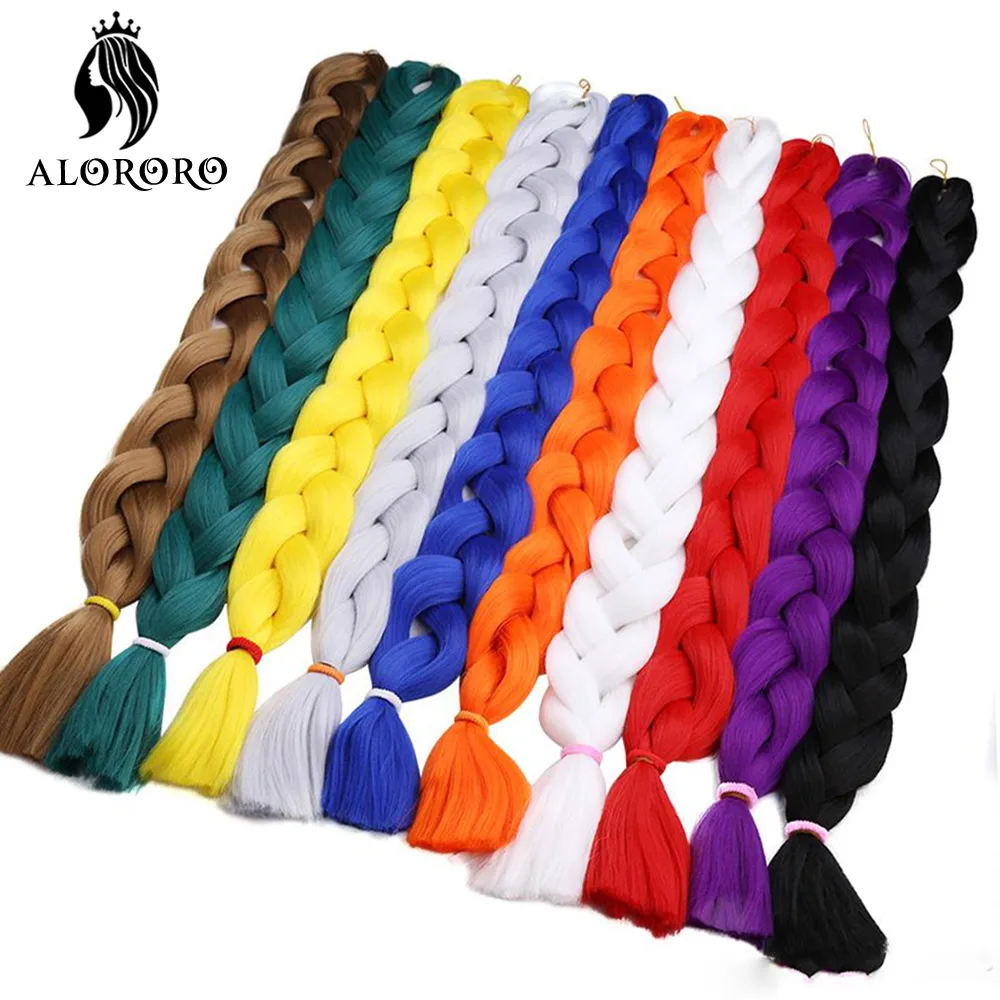 Alororo 82inch/165g Synthetic Braiding Hair Extension for Braids Afro Black Red Blue Green Pink Jumbo Braid Hair 37 Colors