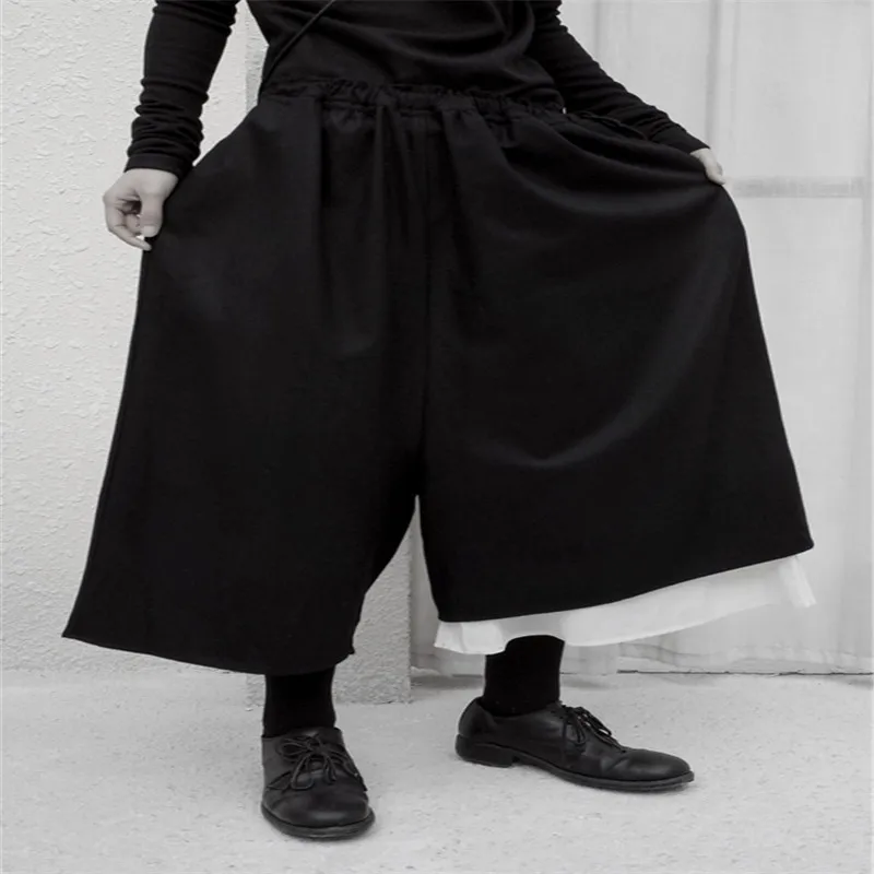 design dark woolen cloth with white asymmetrical leg M-6XL! Big yards men's trousers