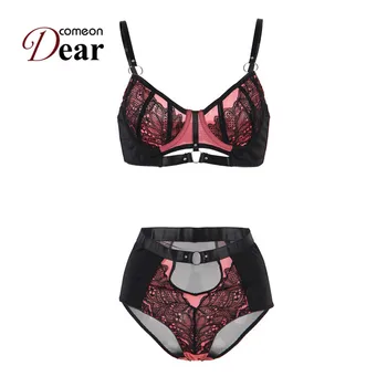 

Comeondear Sexy Brassiere Underwear Set High Waist Embroidery Lingerie Set Push Up Plus Size 5XL Ropa Interior Brief Set RB80886
