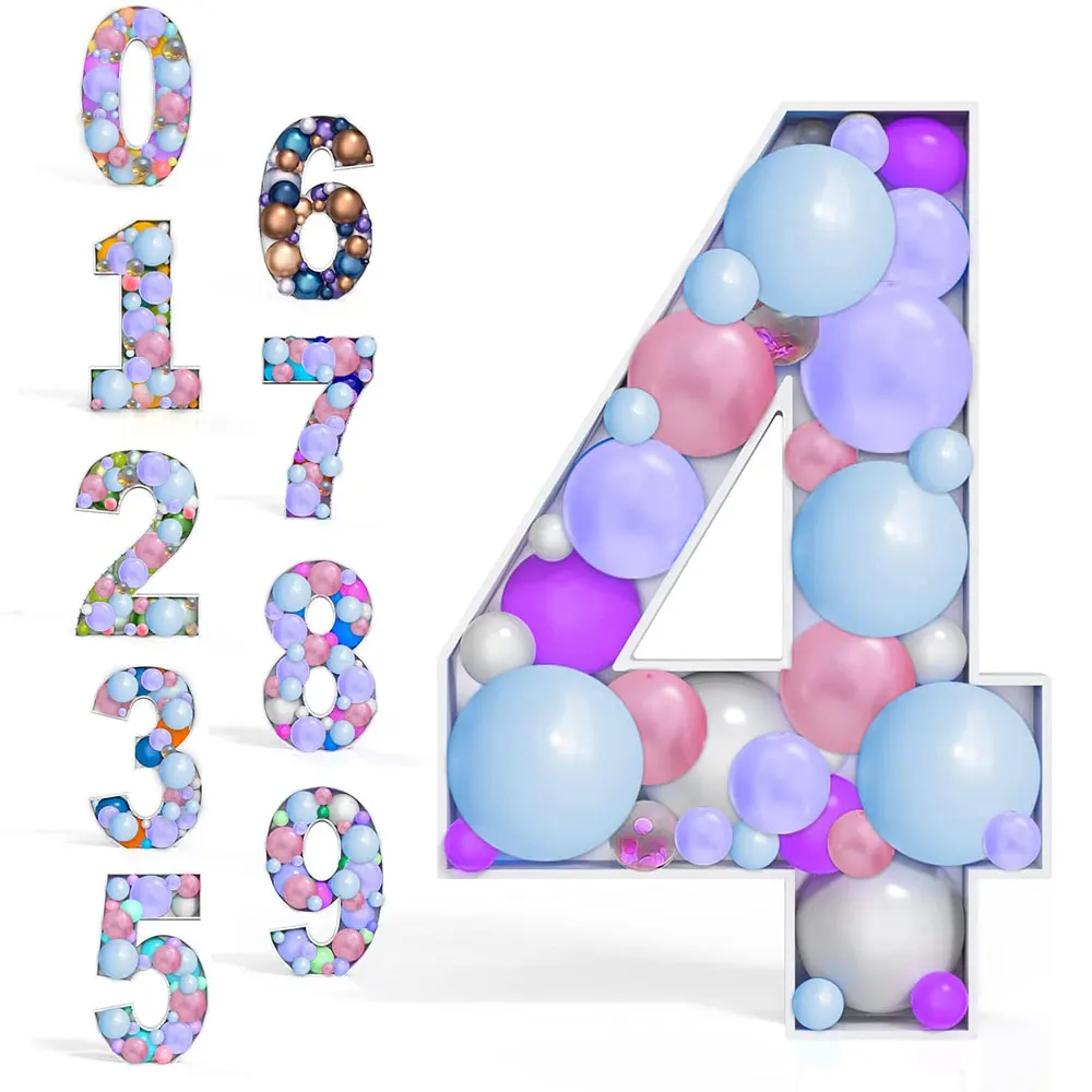

100cm Giant Big Number Mosaic Numbers Frame Balloons Filling Box Diy for Boys Girls Baby 1st Birthday Anniversary Party Decor