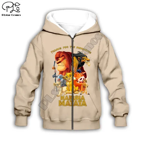 Kids zip hoodies Семейный комплект для детей, толстовка на молнии с 3d принтом «Король Лев» Simba толстовки с капюшоном и штаны с героями мультфильмов MATATA для маленьких мальчиков и девочек, HAKUNA mufasa - Цвет: Kids zip hoodies