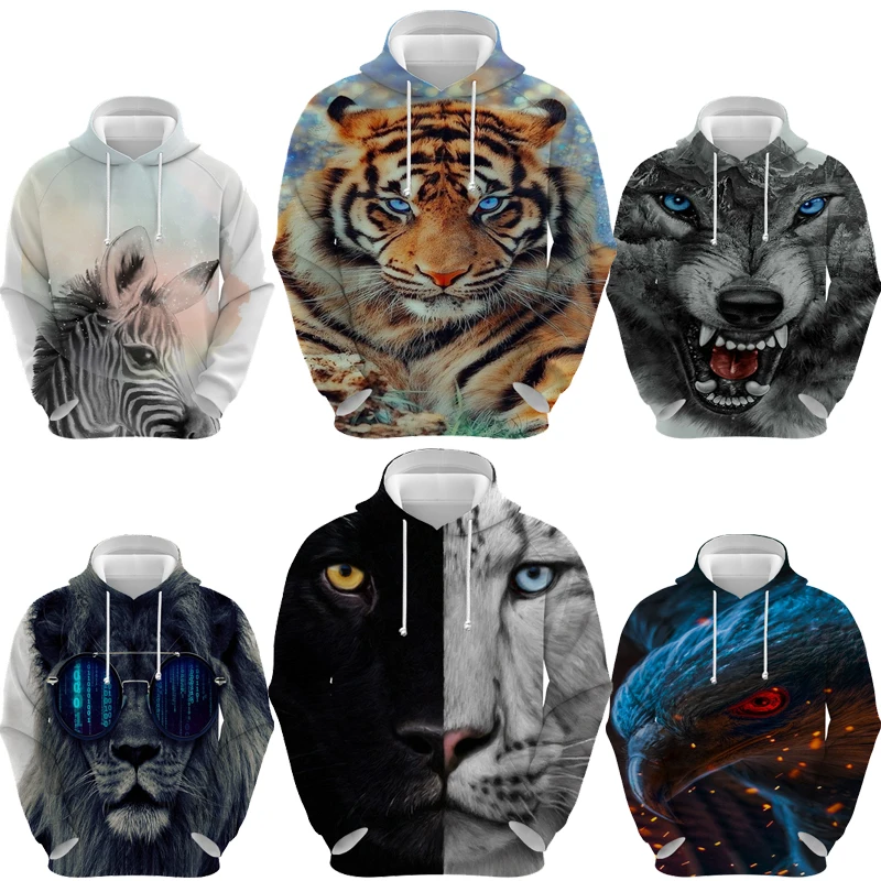 

Men Women Harajuku Animals 3D Print Hoodie Eagle Horse Lion Tiger Wolf Unisex Sweatshirt Leopard Panda Dog Shark Whale Pullover