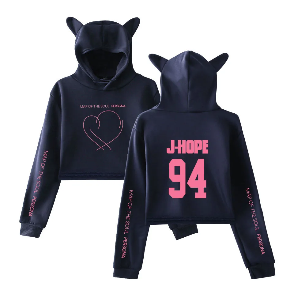 BTS Crop Top Hoodie (Cute Kawaii Cat Ears)