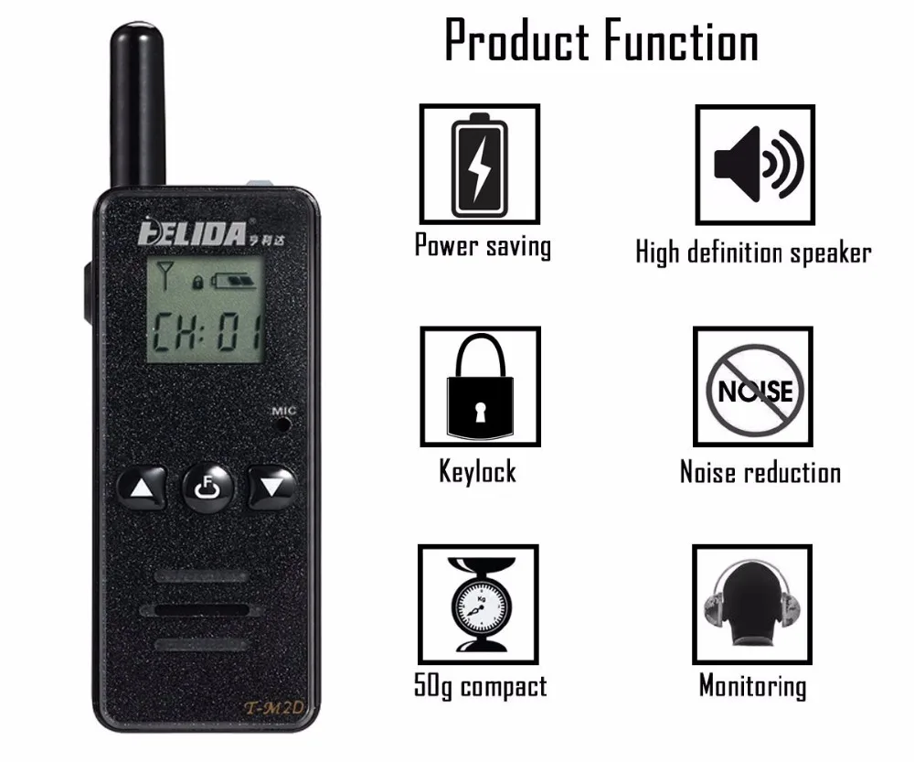 HELIDA-T-M2D Mini Walkie Talkie, 128 Channels, 400-520MHz, Super Tiny Two Way Radio 4