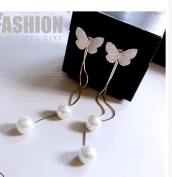

wondrful diamond crystal 925 silver butterfly pearl drops up-market gift lady's earings 30n
