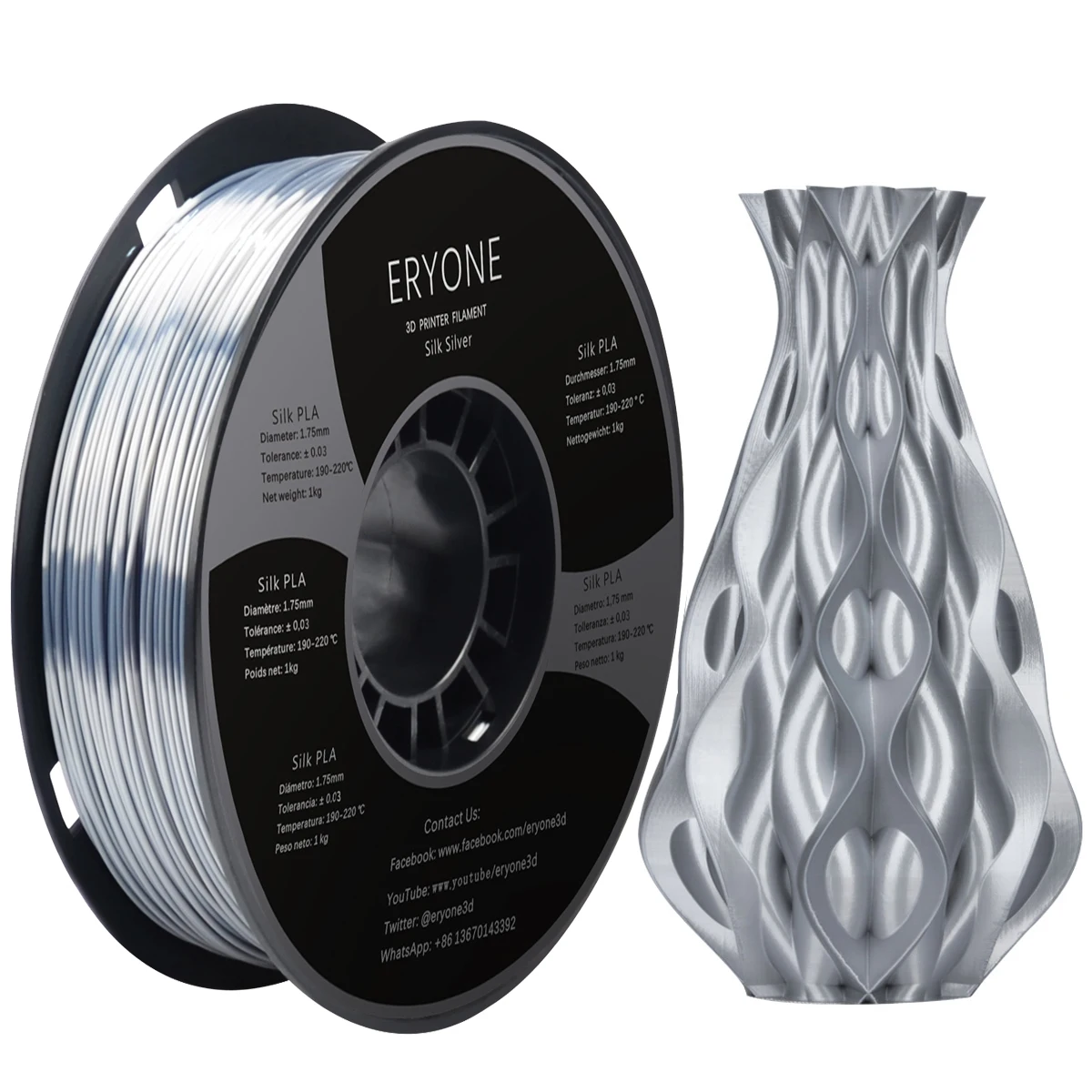 Erione-filamento de seda PLA para impresora 3d, 1,75mm, 1kg, textura de seda, materiales de impresión 3D