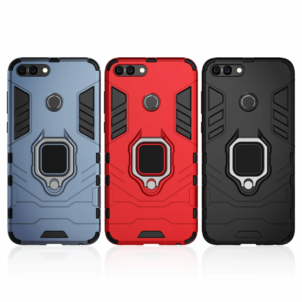 Huawei P Smart Case with Ring Stand - Bumper Silicone + PC Cover