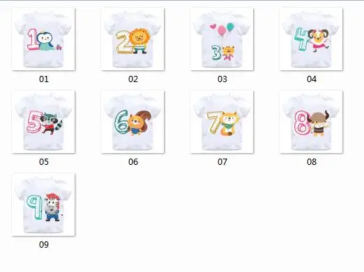 Детская рубашка с рисунками животных на день рождения, номер 1-9 хлопковая футболка подарок на день рождения для мальчиков и девочек, одежда для малышей 3-9 лет