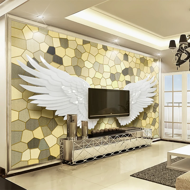 

Drop Shipping Custom Photo Wall Paper 3D Relief Angel Wings Mosaic Wall Mural Painting Luxury Background Home Decor Wallpaper