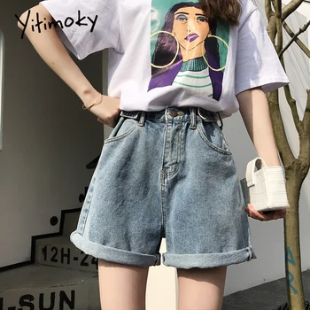 

high waist shorts for women jean denim short summer 2020 plus size Casual Solid fashion women korean wide leg street wear Button