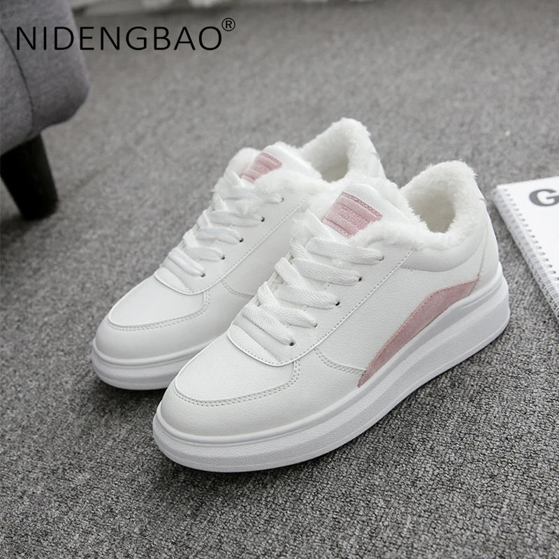 Women Shoes Winter Warm Platform Sneakers Female Pu Leather Waterproof Sport Running Shoes Warm Fur Sneakers