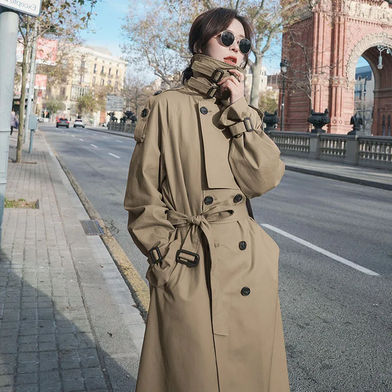 

Photo Shoot Spring And Autumn Khaki Coat 2020 New Style Mid-length Short-height Double Breasted Women's Korean-style Glorious Tr