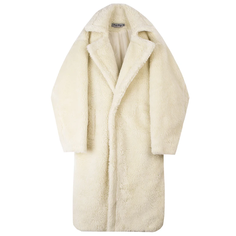 Харадзюку роскошное зимнее мужское длинное Свободное пальто из искусственного