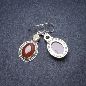 

Natural Carnelian and Citrine Handmade Unique 925 Sterling Silver Earrings 1.5" Y2582