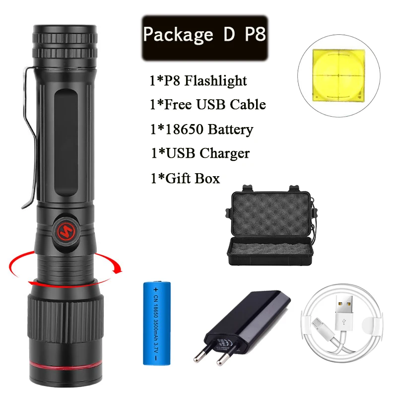 7000 лм супер яркий XHP70.2 перезаряжаемый светодиодный светильник-вспышка, мощный фонарь, водонепроницаемый фонарь с зумом, охотничий светильник, аккумулятор 18650 или 26650 - Испускаемый цвет: Package D