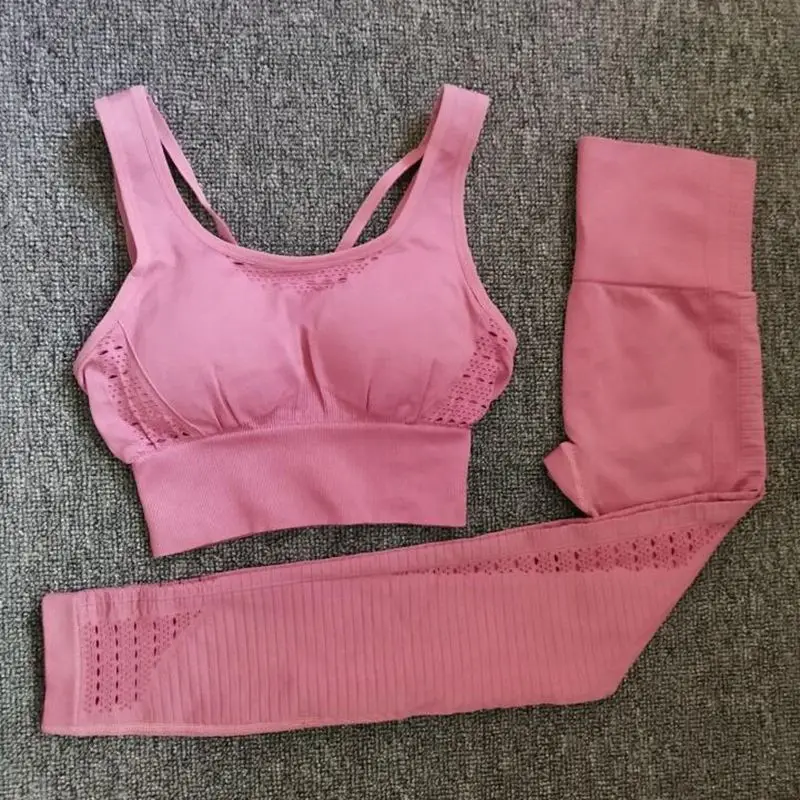 

2PCS Seamless Yoga Suits Women Energy Gym Fitness Clothing High Waist Leggings Bra Yoga Sets Training Sport Running Sportswear