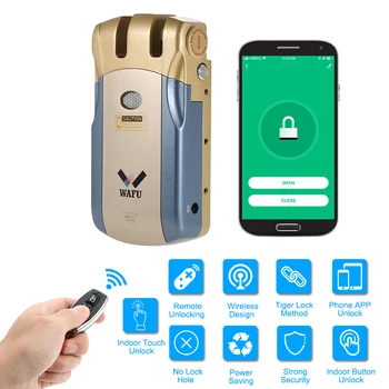 

WiFi Smart Door Lock Security Entry Electronic Lock Door Intelligent Remote Control Lock iOS Android APP with 4 Remote Keys