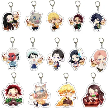 

Anime Demon Slayer Acrylic Keychain Cute Brinco Blade Of Ghost Key Chain Kamado Tanjirou Cosplay Pompom Yaiba Keyring Pendant