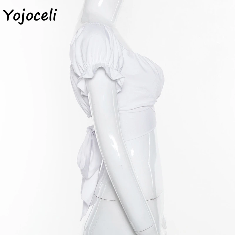 Yojoceli сексуальная с открытыми плечами лук блузки рубашка женские укороченные топы boho пляжный топ