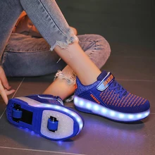 Новая уличная мода два колеса дети роликовые коньки обувь с USB зарядка флэш светодиодный Детская уличная воздухопроницаемая лампа обувь для мальчиков и девочек