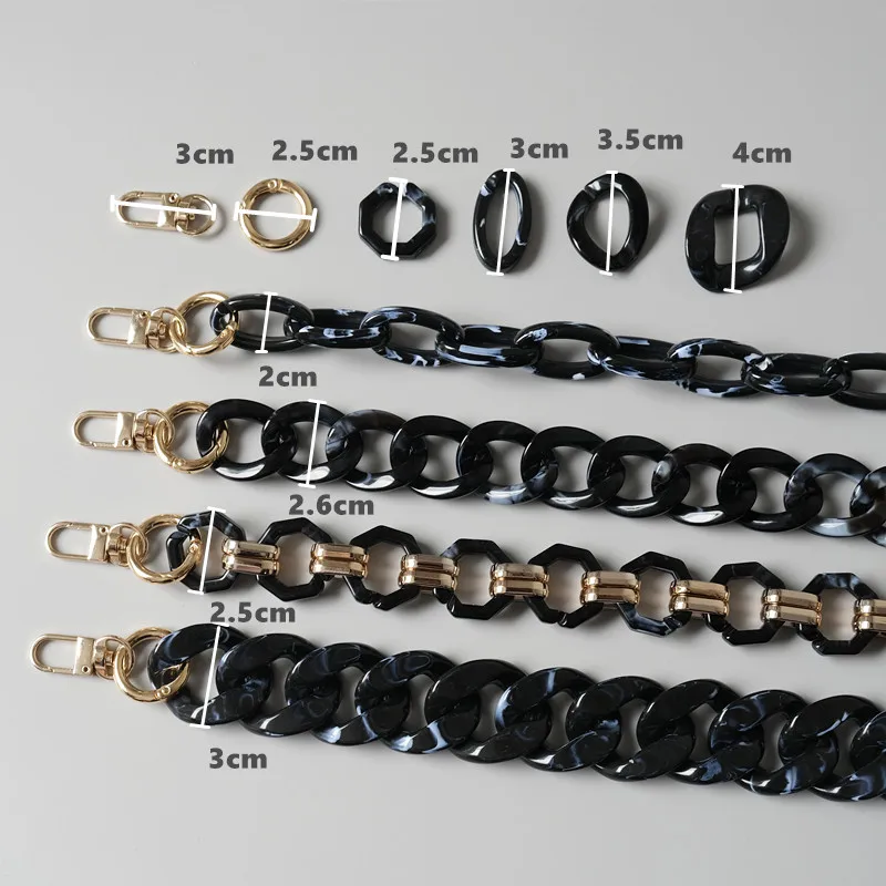 New Fashion Woman Handbag Accessory Parts Cute Chain Black Acrylic Resin Chain Luxury Strap Women Shoulder Clutch Handle Chain