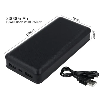 

V-TAC CV8190B Portable Power Bank 20000mAh black color Portable external battery pack with 2 USB 5V 2,1A SKU-8190