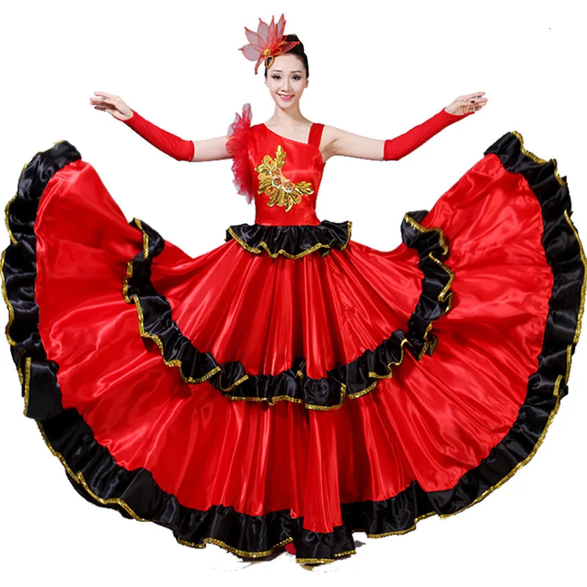 180-720 Degree Adult Female Dress Red Long Flamenco Skirt Performance Spanish Bullfighting Dance Big Swing Skirt Costumes