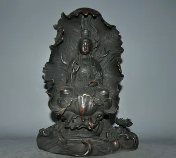 

wedding decoration Old Chinese bronze Lotus leaf Kwan-yin goddess Bodhisattva Guanyin Buddha statue