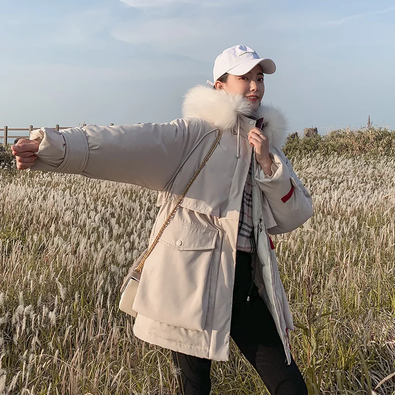 

2019 Winter Mid-length Hooded Cotton Coat Middle And High School Students Korean-style New Style INS Loose-Fit down Coat Fashion