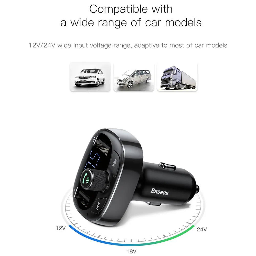 Baseus fm-передатчик модулятор Bluetooth Handsfree автомобильный комплект аудио MP3 музыкальный плеер с 3.4A двойное автомобильное usb-устройство для зарядки телефона