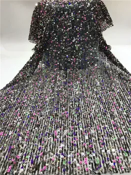 

New fashion French lace fabric African net lace textile with sequins for evening dress JNZ388(5yards/pc)