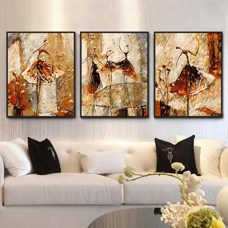 Pack of 3 Diy Oil Painting[3 Pieces Split Series Dancer]Painting by Number Kit for Adults a gift birthday wedding or room | Дом и сад