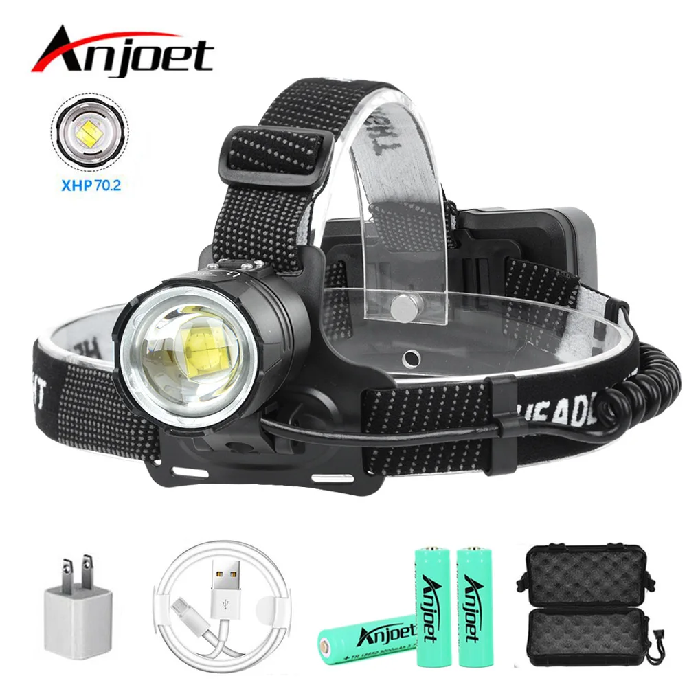 XHP70 LED Headlamp Outdoor Headlight Reachargable Zoom Torch Lamp 18650 Light