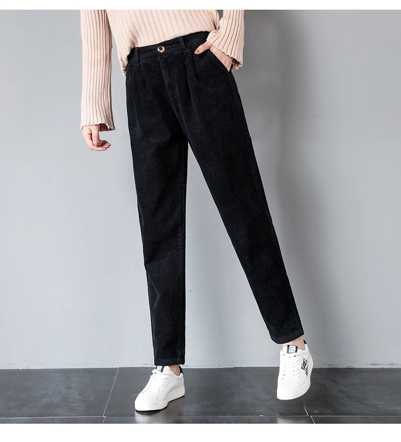 Женские вельветовые повседневные брюки-гаремы, осенняя зимняя верхняя одежда, брюки, Корейская Женская высокая талия, черные коричневые серые штаны, S-2XL