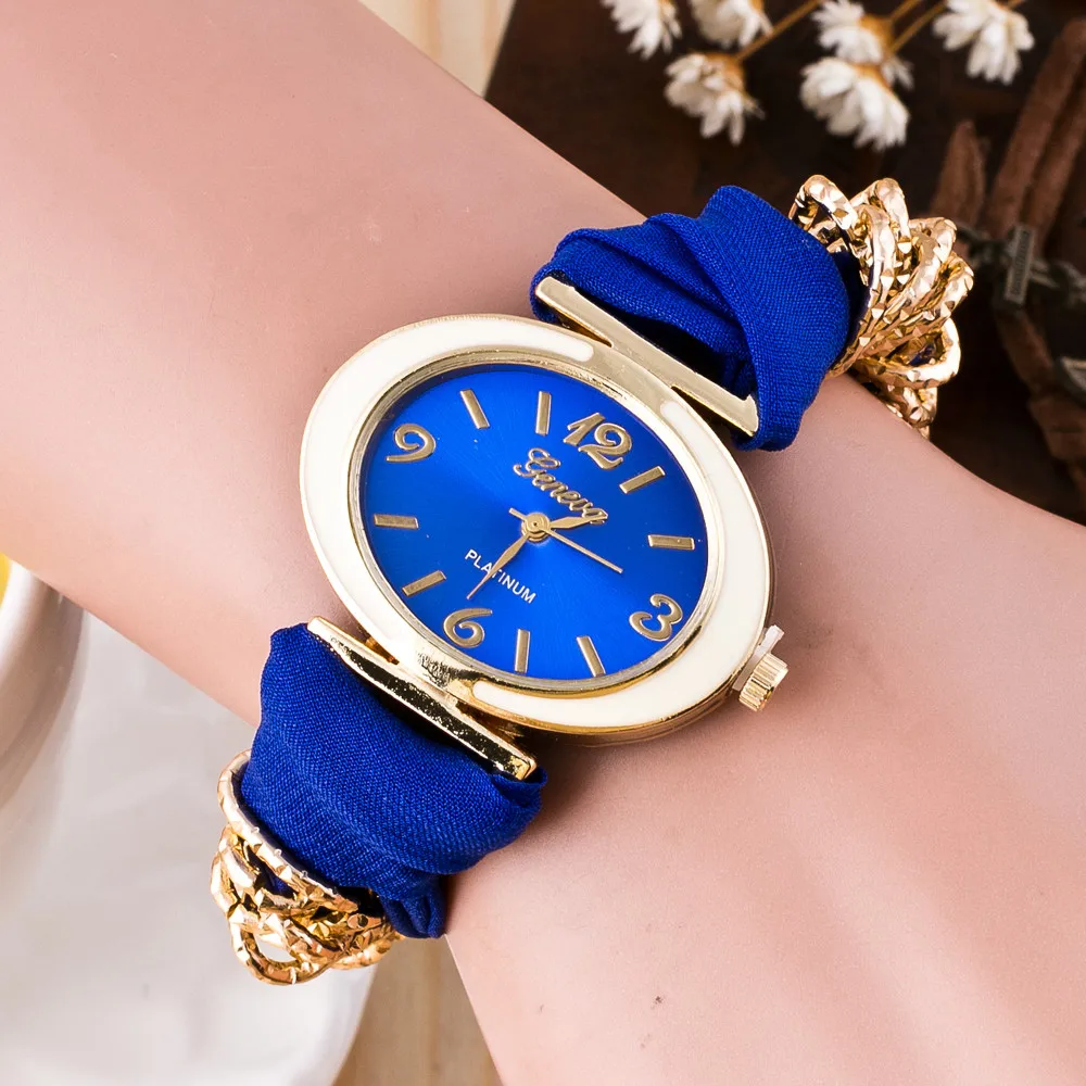 Fashion Cute Women Quartz Watches Bracelet Fabric Analog Wrap Wrist