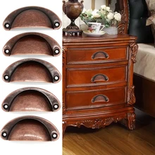 20pcs Retro Metal Kitchen Drawer Cabinet Iron Wardrobe Door Antique Brass Shell Pull Handles Semi-circular Buckle Hand Cabinet