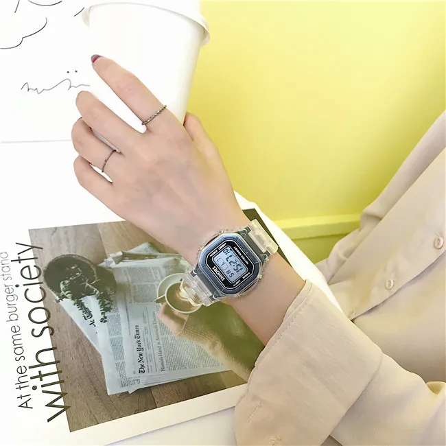 Серебристо-белые спортивные цифровые женские часы водонепроницаемые прямоугольные прозрачные мужские женские наручные часы модные повседневные подарочные часы