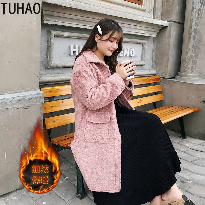 TUHAO осень зима размера плюс 3XL милое плотное шерстяное пальто Femme розовый кардиган верхняя одежда теплое пальто больших размеров HC357