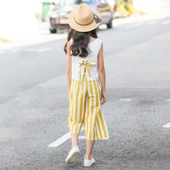 

Summer Girls High Waist Tank Tops Clothing Sets Teenage Girl Striped Pants Casual Suits 8 10 12 years Kids Outfit