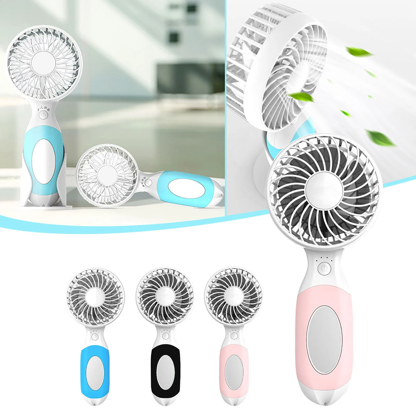 Portable Mini Pocket Fan With Makeup Mirror Usb Rechargeable Pocket