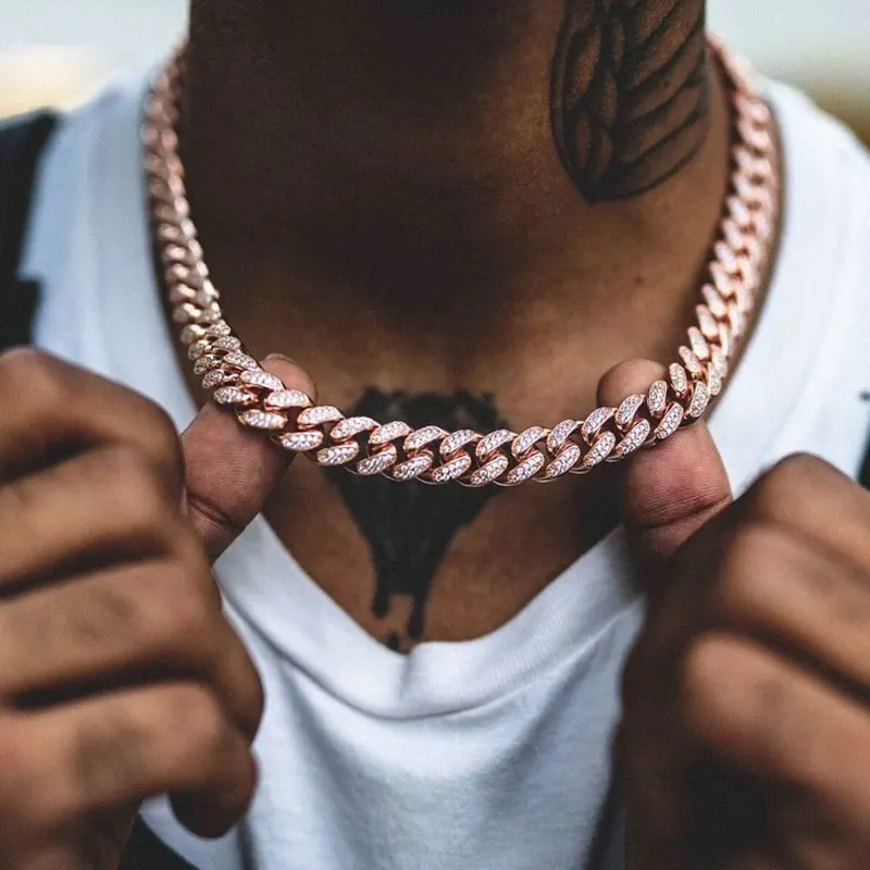 Rock Street Iced Out Hip Hop Chain Bracelet 13mm Miami Cuban Necklace for Men Wholesale