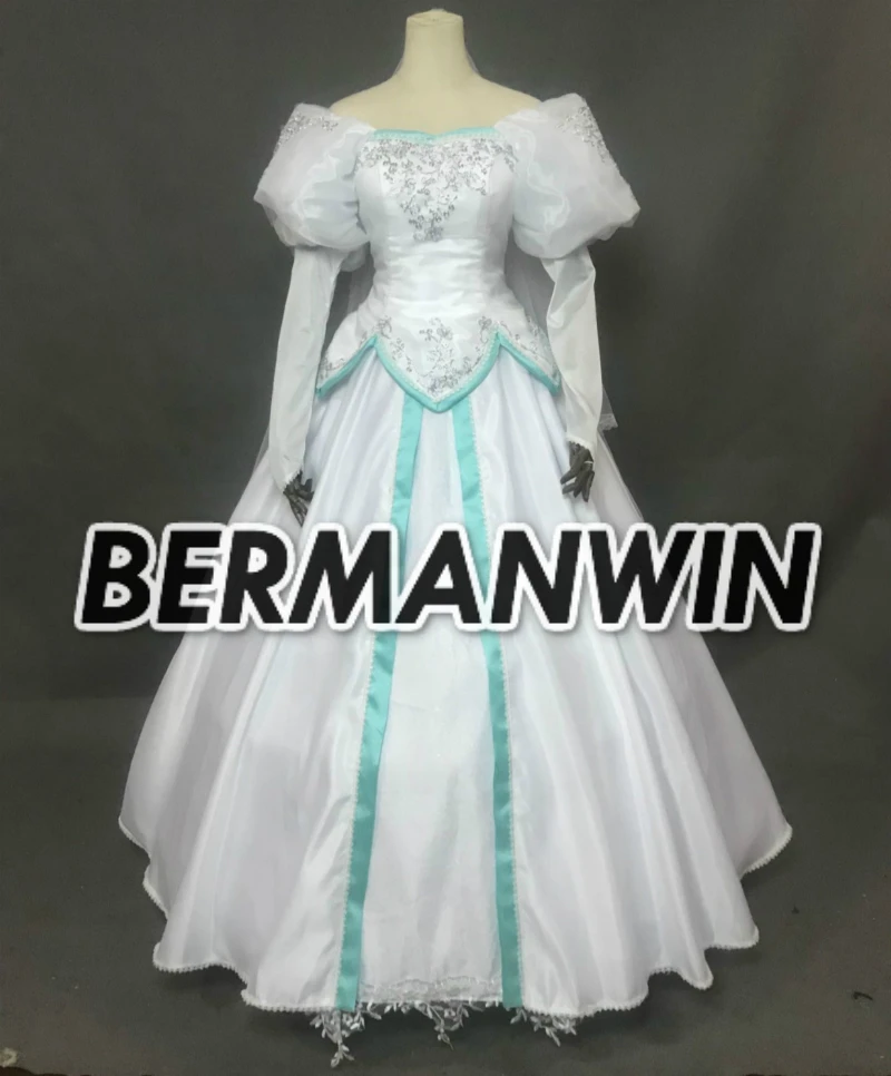 BERMANWIN высокое качество Русалочка Ариэль свадебное платье карнавальный костюм на Хэллоуин Взрослый костюм Ариэль белое платье вуаль