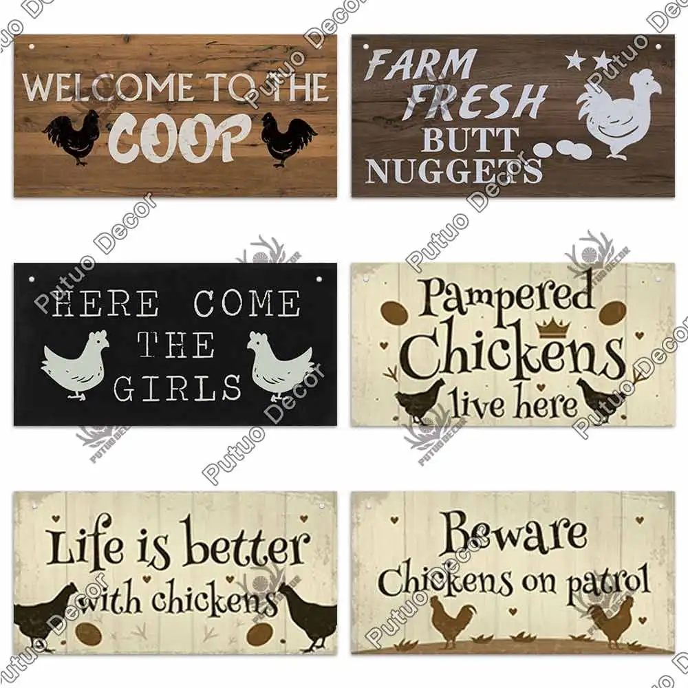 Putuo Decor Chicken Farm Wooden Signs Decorative Plaques for Wooden Plaques for Wall Decor Farm House Chicken Coop Decoration