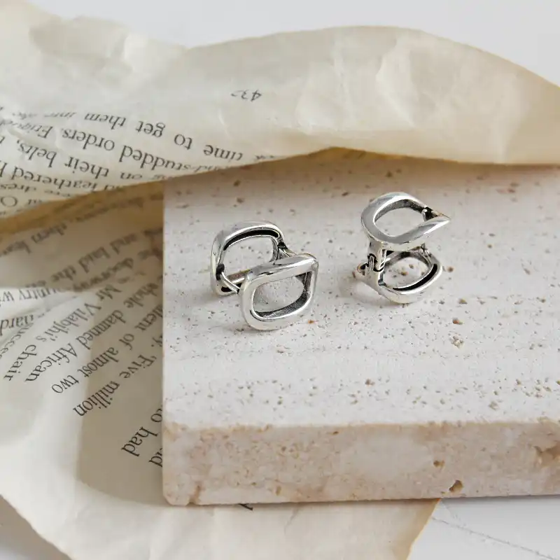 S925 Серебряная Ушная Кнопка геометрический квадратный ажурный трехмерной женские серьги